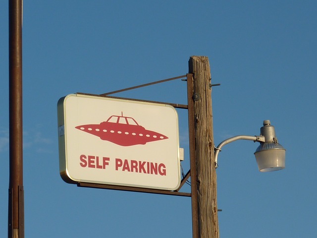 "self parking" sign for aliens at Area 51.